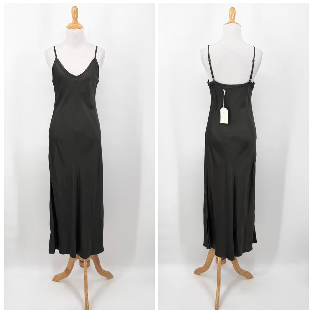 ENZA COSTA Bias Cut Slip Dress Women Small Dark Cedar Green Quiet Luxury Minimal